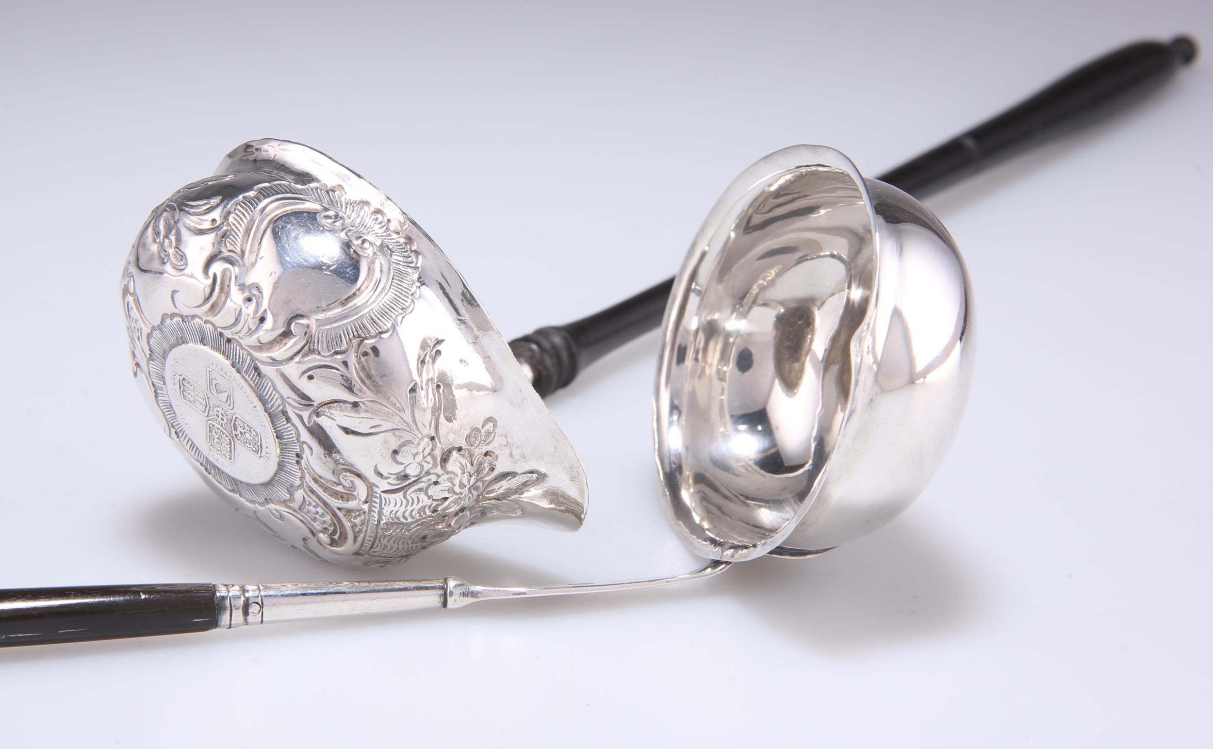 A GEORGE III PROVINCIAL SILVER TODDY LADLE AND ANOTHER LADLE - Image 2 of 2