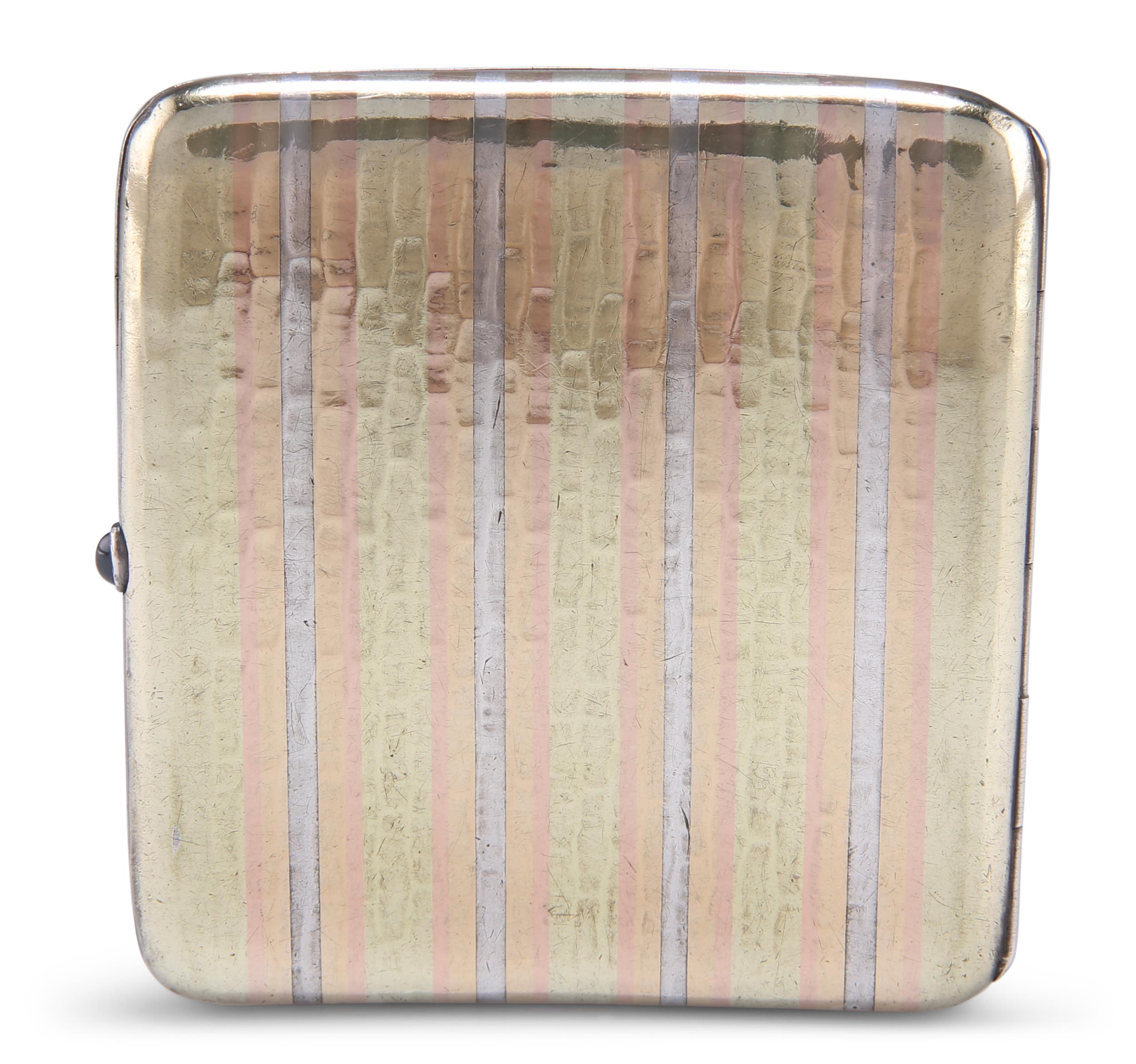 A CONTINENTAL THREE-COLOUR SILVER CIGARETTE CASE