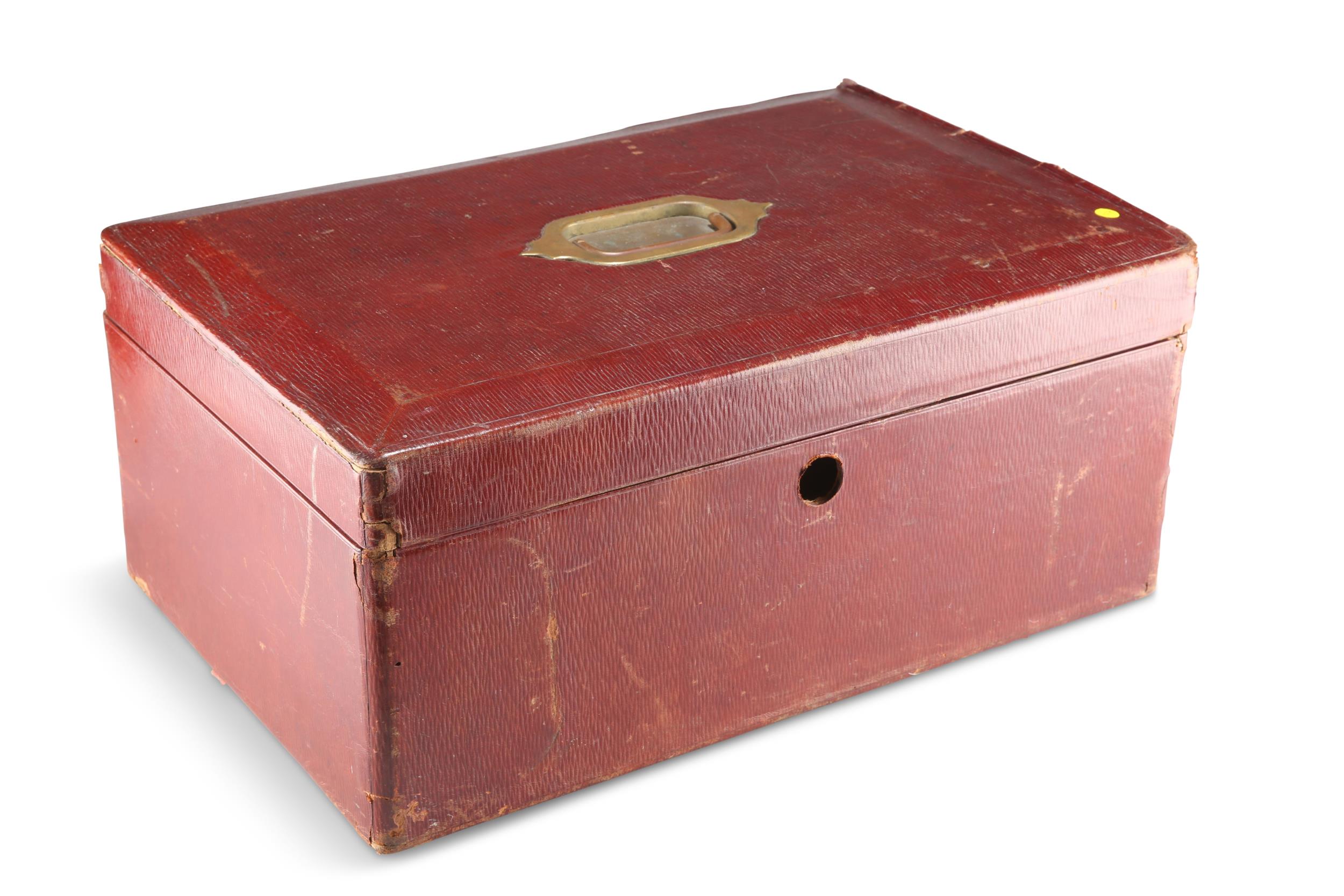 A GEORGE V LARGE RED MOROCCO LEATHER DESPATCH BOX