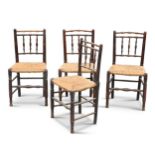 A SET OF FOUR RUSH-SEATED OAK DINING CHAIRS, EARLY 19TH CENTURY