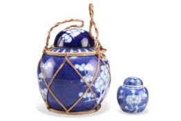 A CHINESE BLUE AND WHITE GINGER JAR AND COVER, AND ANOTHER