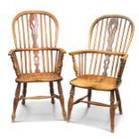 A NEAR PAIR OF YEW AND ELM WINDSOR ARMCHAIRS, 19TH CENTURY