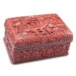 A 19TH CENTURY CHINESE CINNABAR LACQUER BOX AND COVER