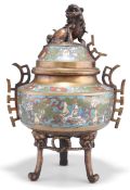 A CHINESE CLOISONNÉ ENAMEL BRONZE CENSER