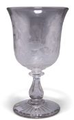 A MAGNIFICENT ENGRAVED CHALICE-FORM GLASS VASE, 19TH CENTURY