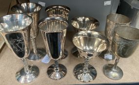 FOUR PAIRS OF ASSORTED SILVER-PLATE GOBLETS