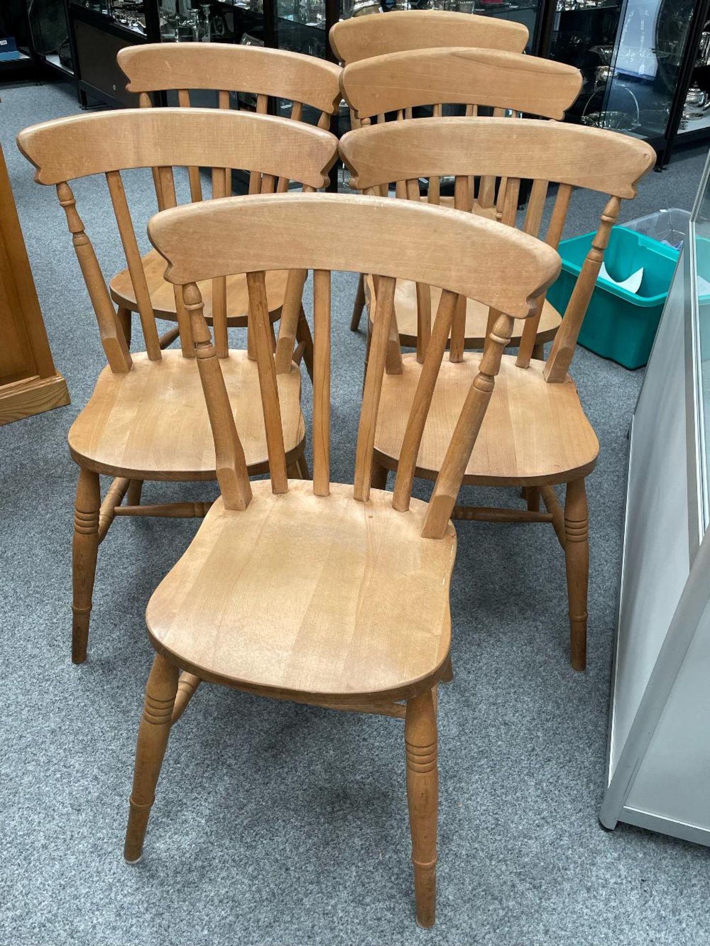 A SET OF SIX PINE KITCHEN CHAIRS