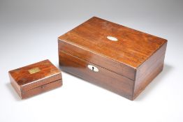 A CASED L. LUMLEY & CO SIKE'S HYDROMETER; AND A 19TH CENTURY MAHOGANY DRESSING TABLE BOX