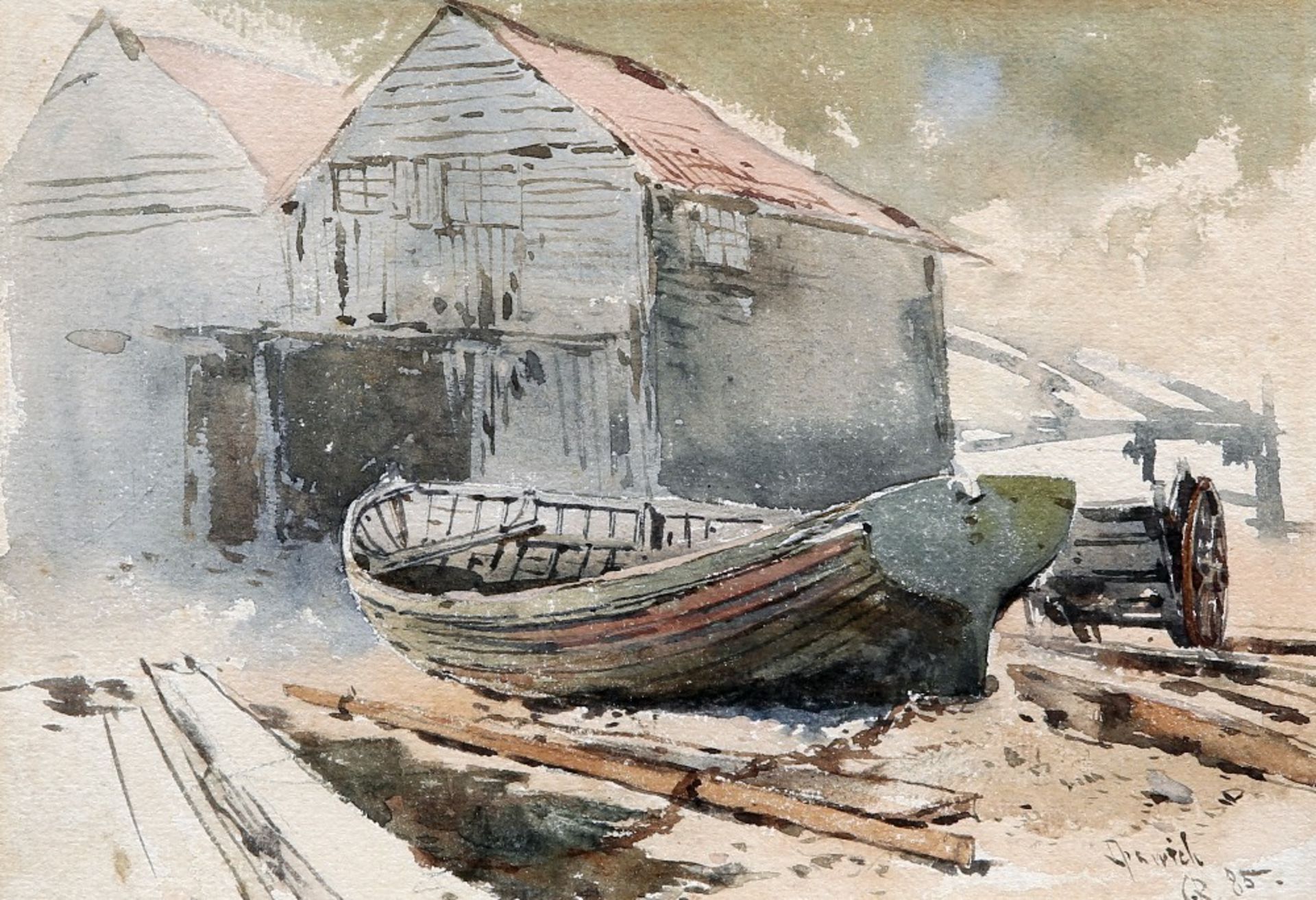 CHARLES ROWBOTHAM (1856-1921), A SHIPWRIGHT'S YARD AT IPSWICH AND OLD CALSTAIN - Bild 4 aus 4