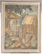 A 20TH CENTURY BALINESE, VILLAGE SCENE WITH FIGURES