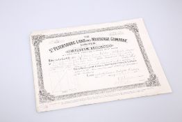 A ST. PETERSBURG LAND AND MORTGAGE COMPANY SHARE CERTIFICATE