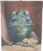 H.D. ROBERTSON, STILL LIFE OF A EWER AND PINEAPPLE