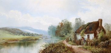 *** CRUICKSHANK, THATCHED COTTAGES BY A RIVER, A PAIR