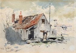 CHARLES ROWBOTHAM (1856-1921), A SHIPWRIGHT'S YARD AT IPSWICH AND OLD CALSTAIN