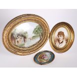 THREE VARIOUS PAINTED PORCELAIN PLAQUES