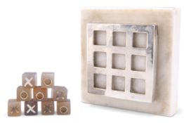 AN ELIZABETH II RARE SILVER-MOUNTED NOUGHTS AND CROSSES SET