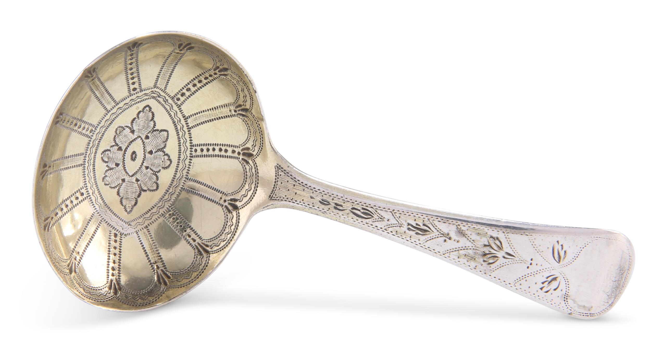 A GEORGE III SILVER CADDY SPOON