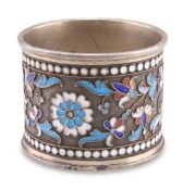 A RUSSIAN SILVER AND ENAMEL NAPKIN RING