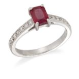 AN 18 CARAT WHITE GOLD RUBY AND DIAMOND RING