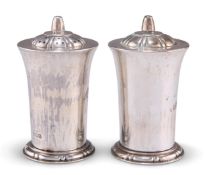 A PAIR OF GEORGE VI SILVER SALT AND PEPPER POTS