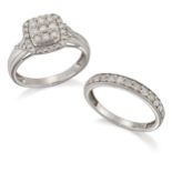 A 9 CARAT WHITE GOLD DIAMOND ENGAGEMENT AND WEDDING RING SET