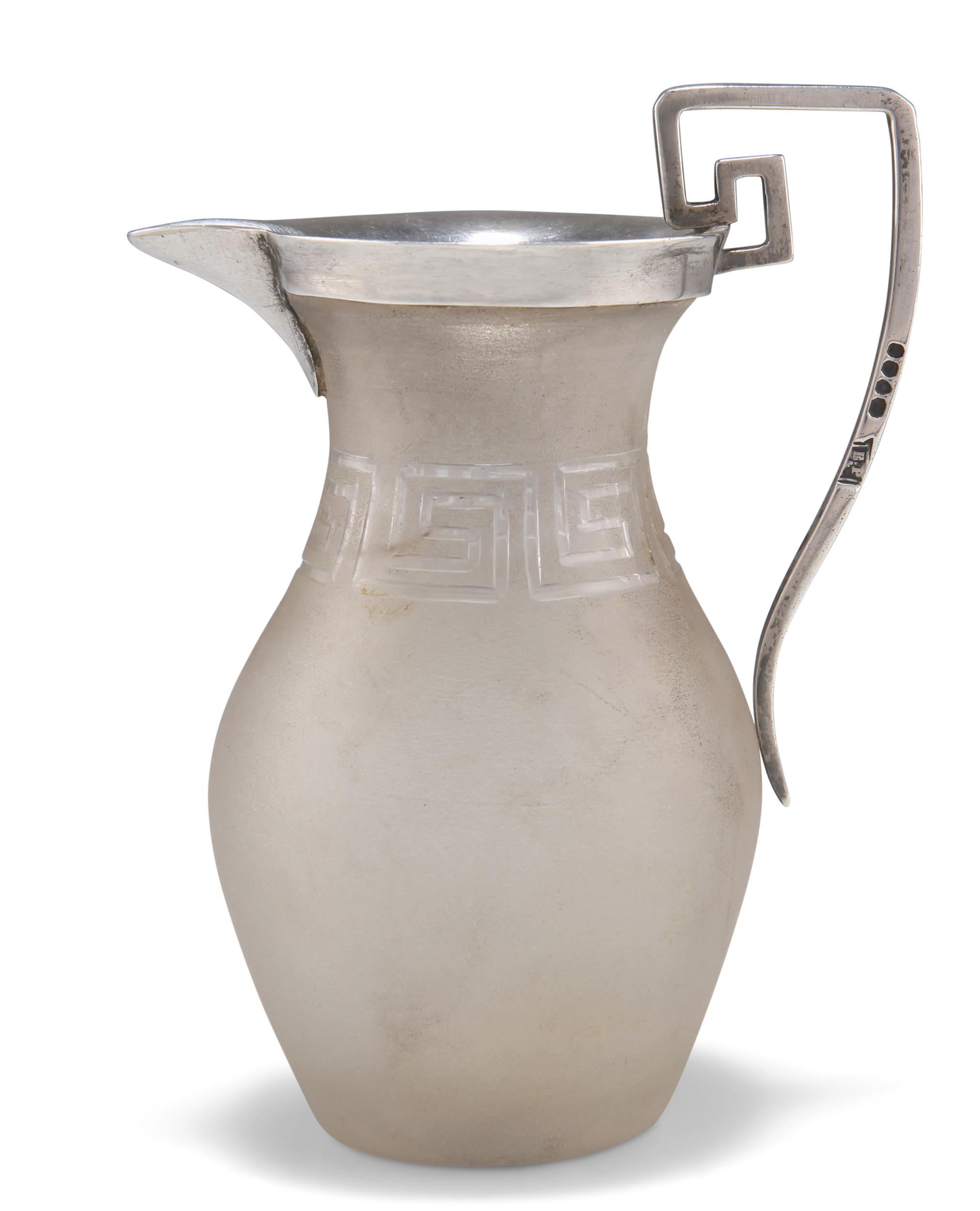 A VICTORIAN GRECIAN REVIVAL SILVER-MOUNTED GLASS PITCHER