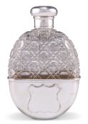 A LARGE SILVER-MOUNTED CUT-GLASS SPIRIT FLASK