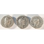 3x Antonine silver denarii consisting of: Hadrian (117 - 138 CE)
