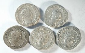 5x silver antoninianii of Volusian (251 - 253 CE)