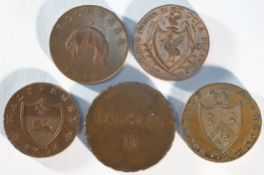 5 x 18th century provincial tokens