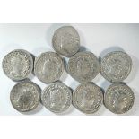 9x silver antoninianii which celebrate the 1000th anniversary of the founding of Rome in 249 CE