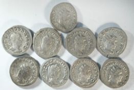 9x silver antoninianii which celebrate the 1000th anniversary of the founding of Rome in 249 CE