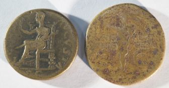 2x Julio-Claudian coins consisting of: Caligula (37 - 41 CE) brass dupondius
