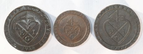 East India Company, 3x Madras Presidency coins