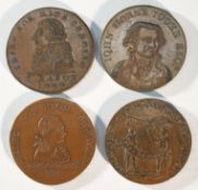 Middlesex, 4x 18th century provincial tokens, political and social series