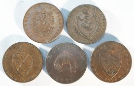 5 x 18th century provincial tokens