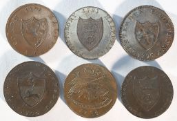 5x 18th century provincial tokens