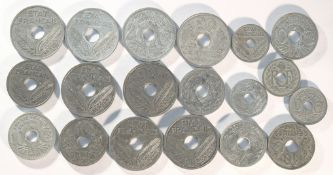 France,19x zinc World War II period coins
