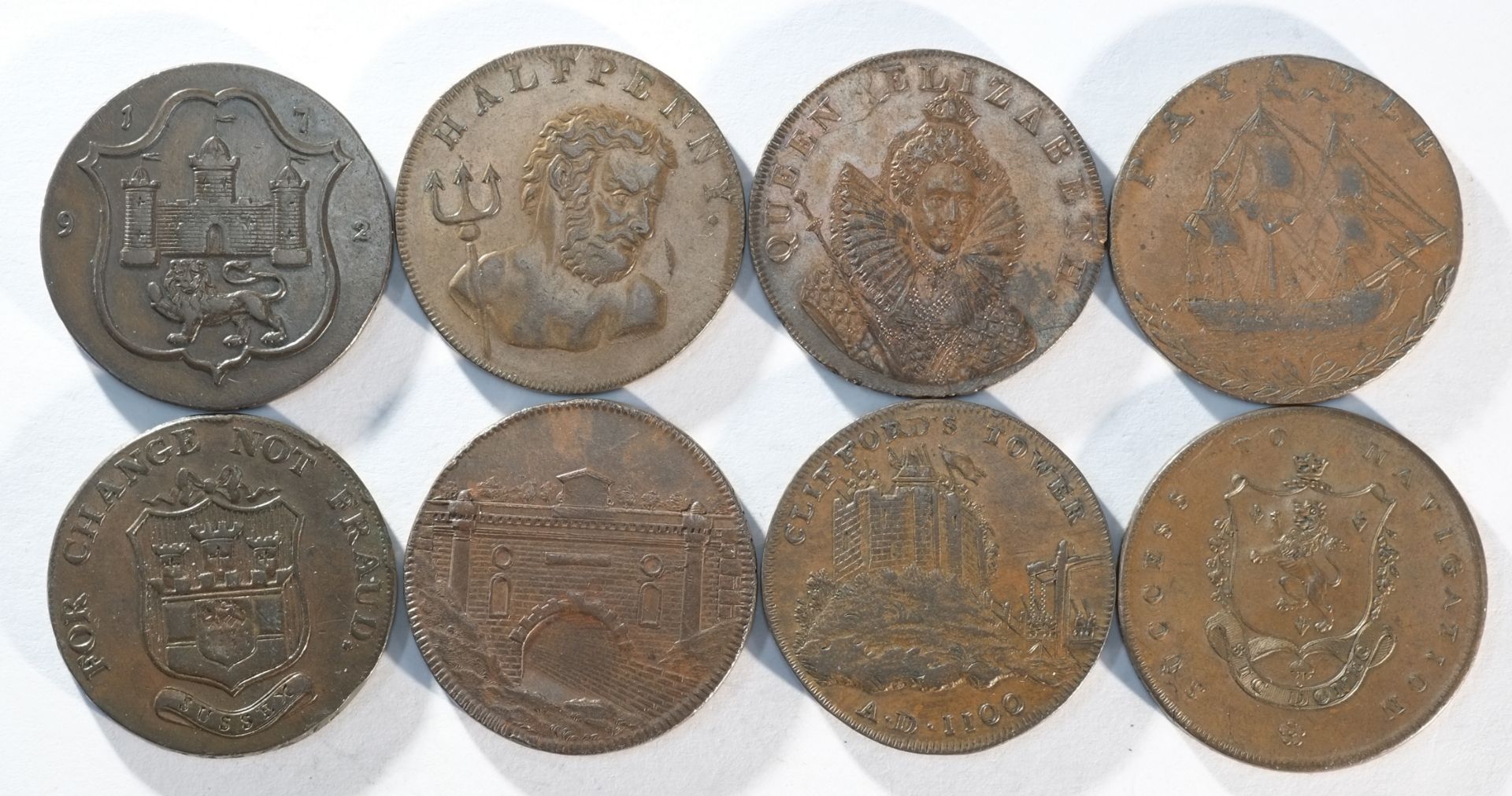 8x 18th century provincial tokens