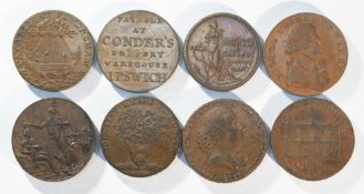 8x 18th century provincial tokens