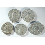 5x silver antoninianii consisting of: 2x Valerian (253 - 260 CE), ORIENS AVGG, Sol standing