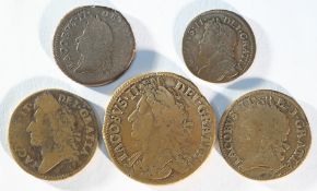 Ireland, 5x James II (1685 - 1688) gun money coins