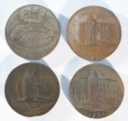 4 x 18th century provincial tokens consisting of: 2x Essex, Colchester 1794 halfpence, DH9 Very Fine