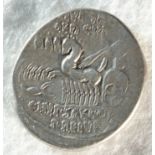 Roman Republican silver denarius, M. Aemilius Scaurus and P. Plautius Hypsaeus