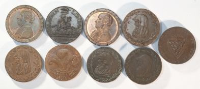 9 x 18th century provincial tokens