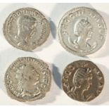 4x silver antoninianus consisting of: Gordian III (238 - 244 CE), SALVS AVGVST. Valerian I (253 -