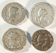 4x silver antoninianus consisting of: Gordian III (238 - 244 CE), SALVS AVGVST. Valerian I (253 -