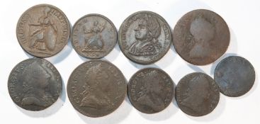 George III (1860 - 1820), a group (9) of halfpennies, farthings and evasions