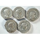 Ancient Rome, 5x Gordian III (238 - 244 CE) silver antoninianii