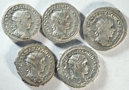 Ancient Rome, 5x Gordian III (238 - 244 CE) silver antoninianii